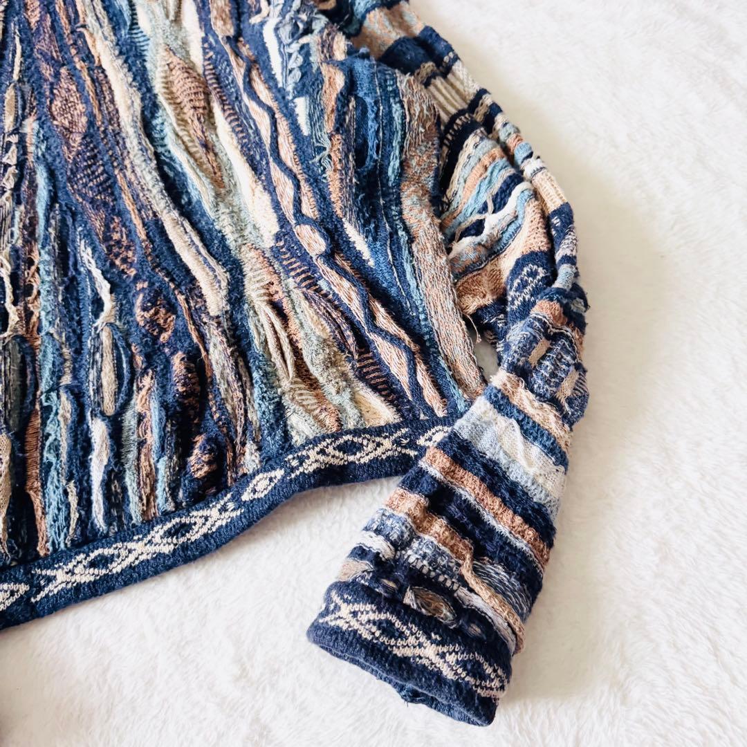 5568 希少✨ クージー 3Dニット セーター ブルー系 立体 リネン L