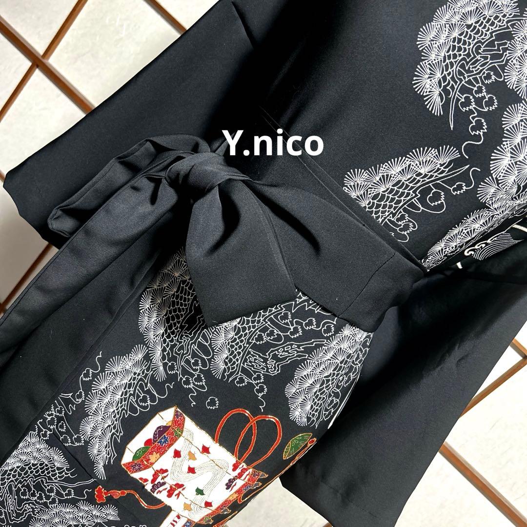 LL 着物リメイク 正絹 黒留袖 シンプルゆったりワンピース