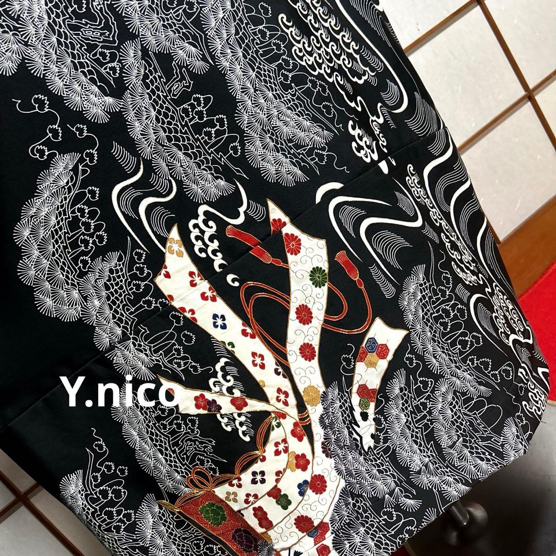 LL 着物リメイク 正絹 黒留袖 シンプルゆったりワンピース