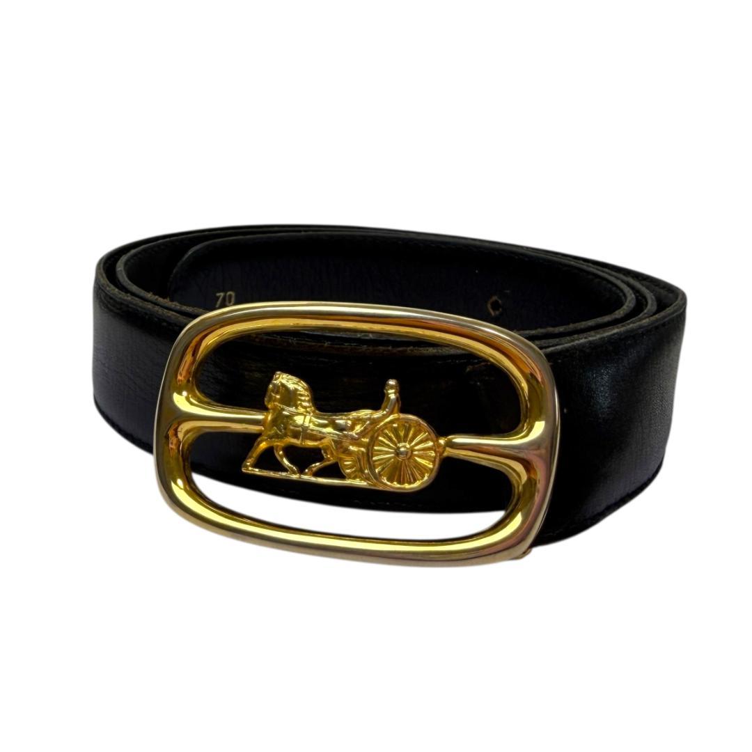 美品 CELINE 3101 ベルト 馬車金具 レザー 本革 ゴールド セリーヌ