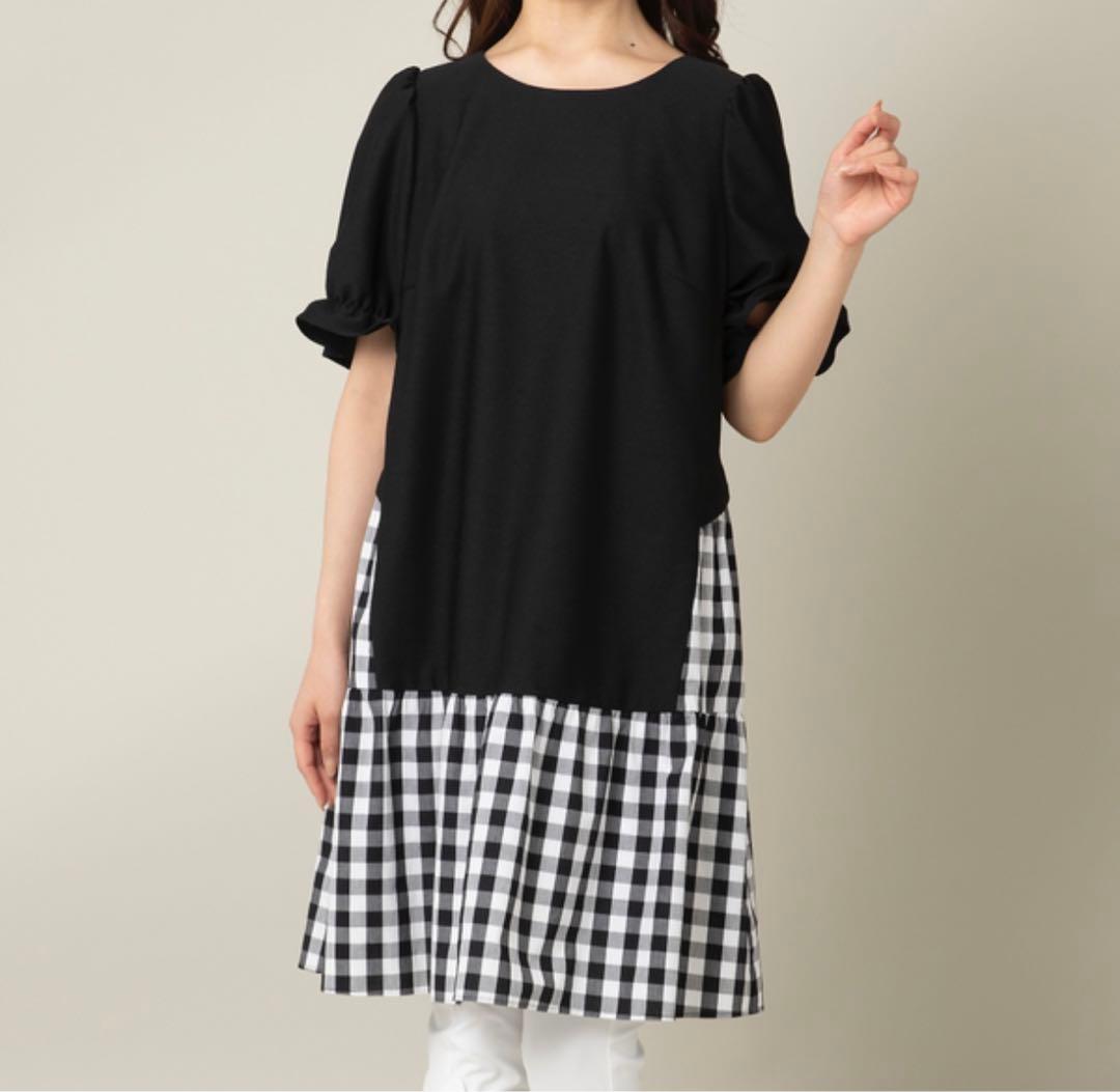 No.1354 新品ローズティアラパフスリーブドッキングチュニック50