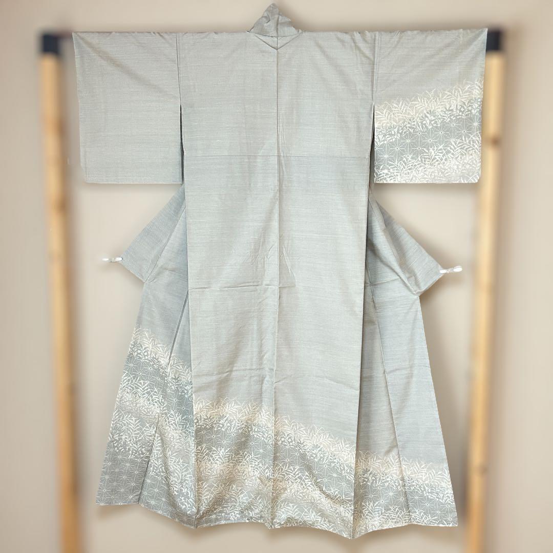 正絹　紬　付下　八掛　合わせ　ベージュ　青　緑　光沢　仕立て糸