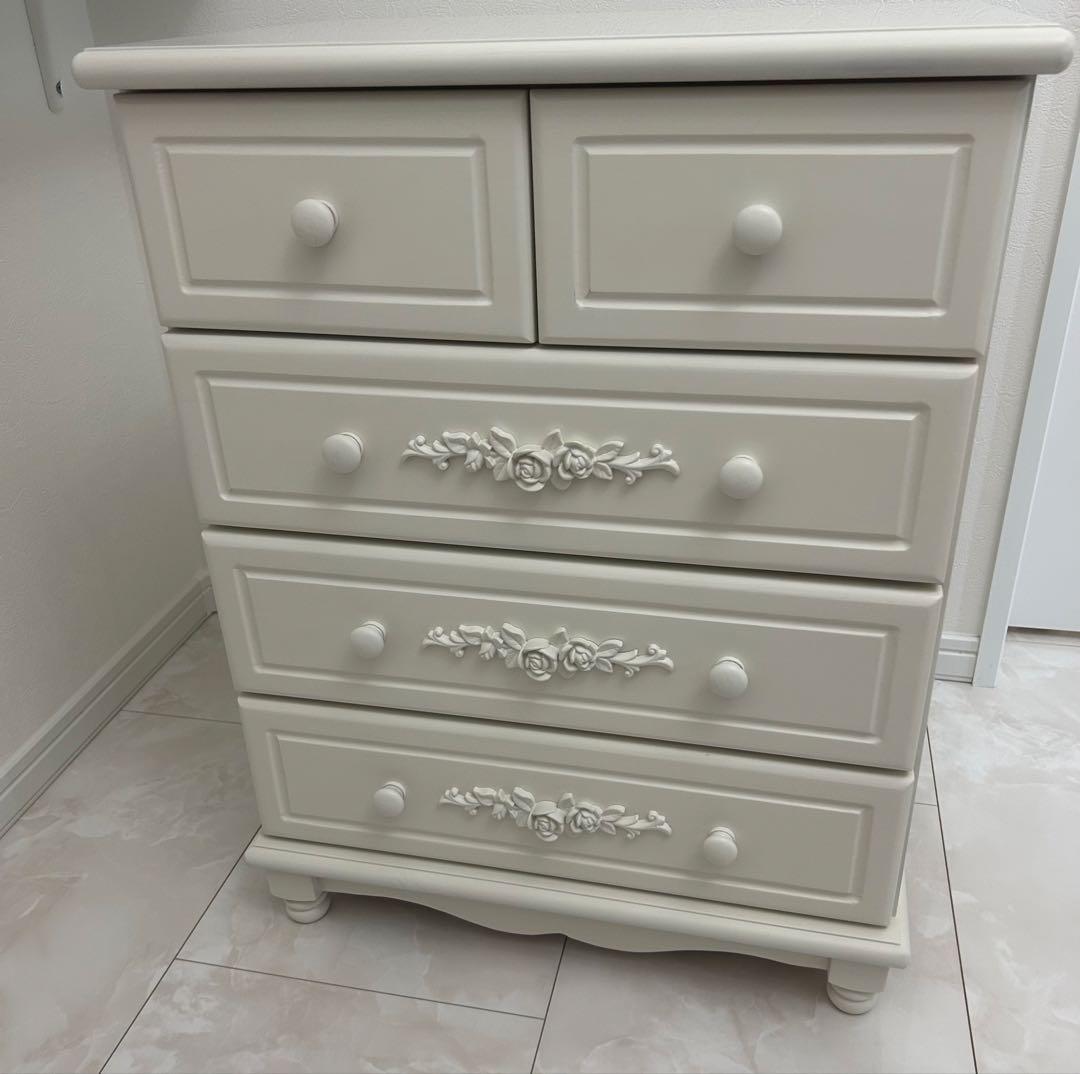 ロココ調　猫脚　薔薇　ホワイトキャビネット　アンティークチェスト　シャビーシック