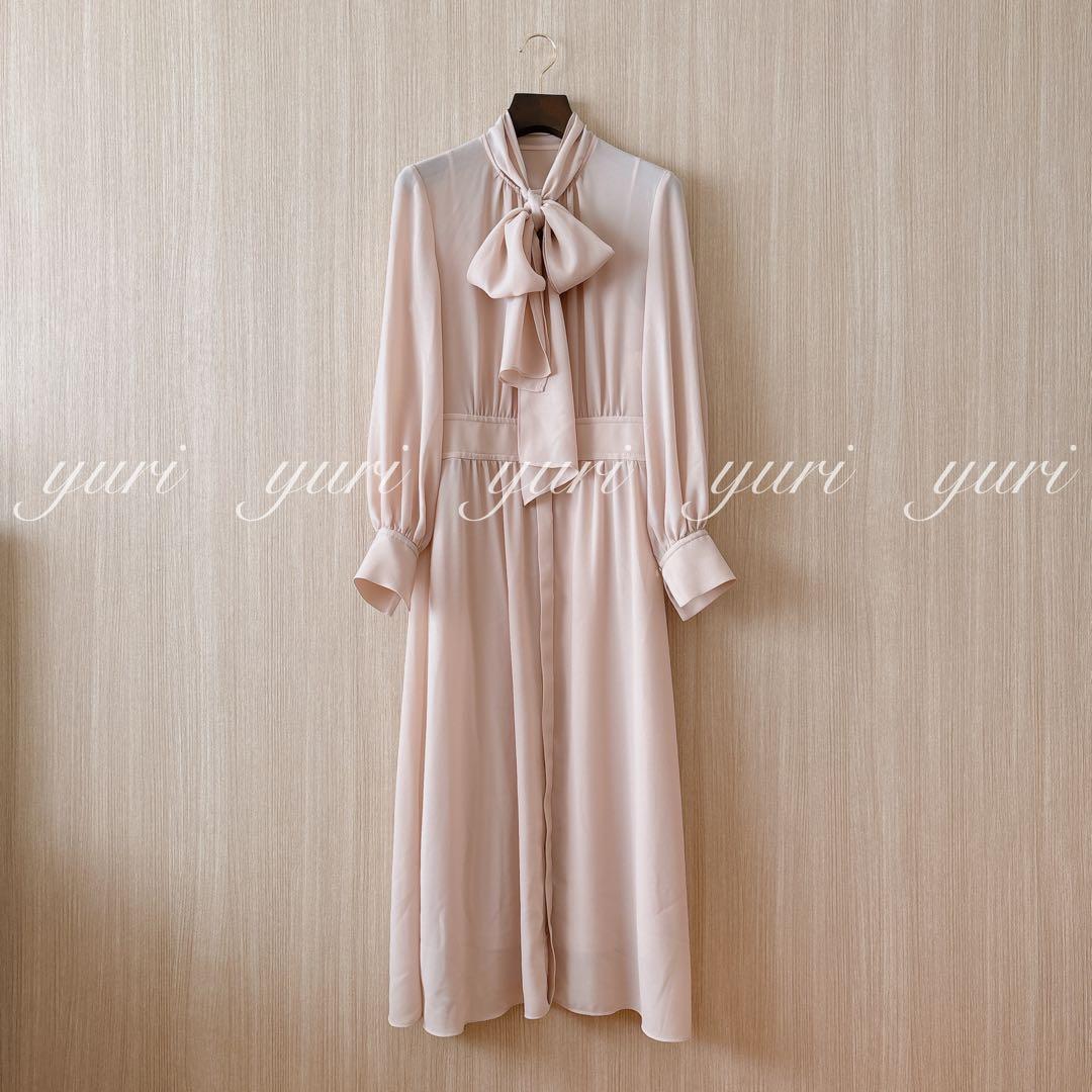 【1319】アナイ　シアードビーボウタイワンピース　ピンクベージュ　36