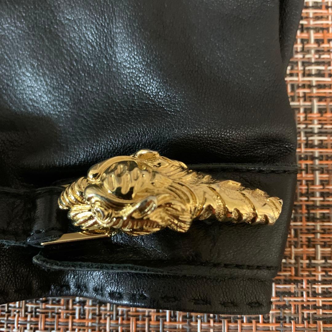 レザー手袋 ブラック サイズ8 ゴールド装飾