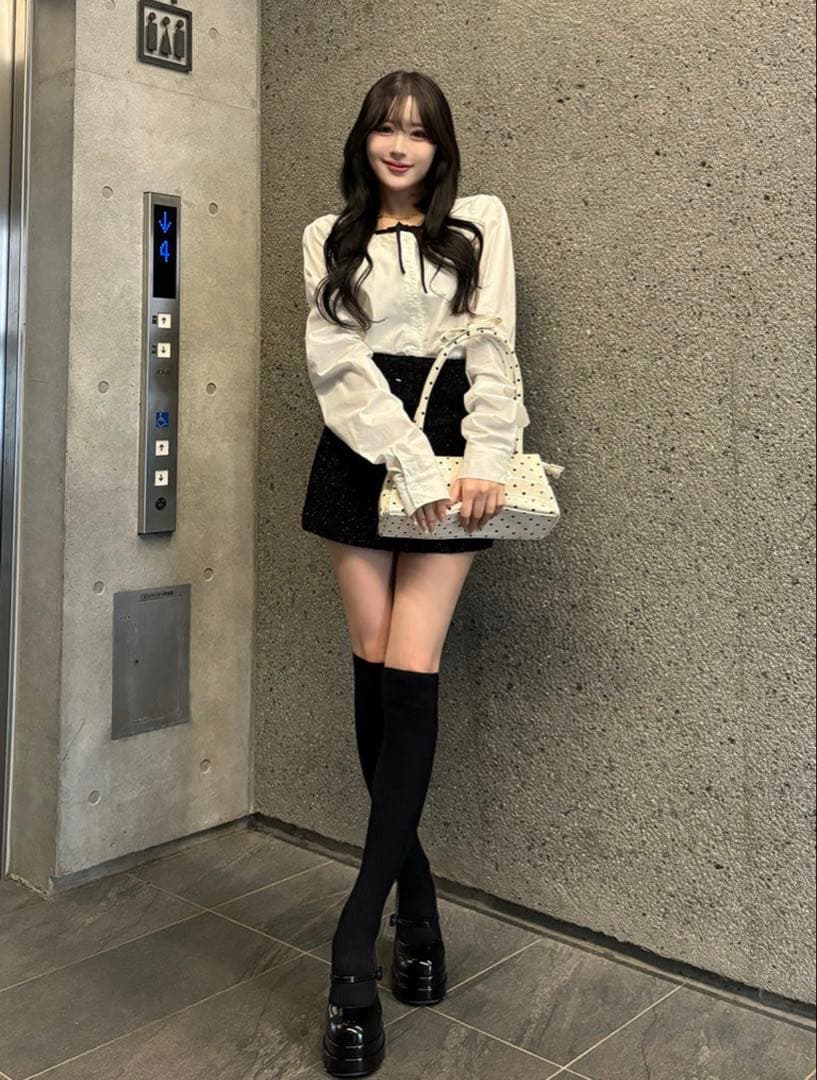 Darich 新品値札付き シェイプラインベルトツイードミニスカート FL