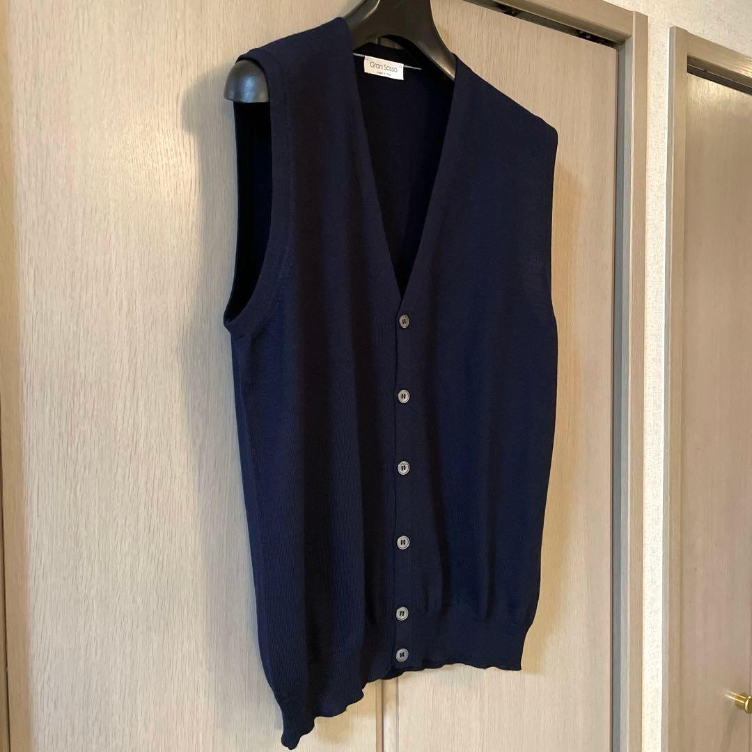 【Hanami】 グランサッソ ハイゲージウール ニットベスト 50 濃紺