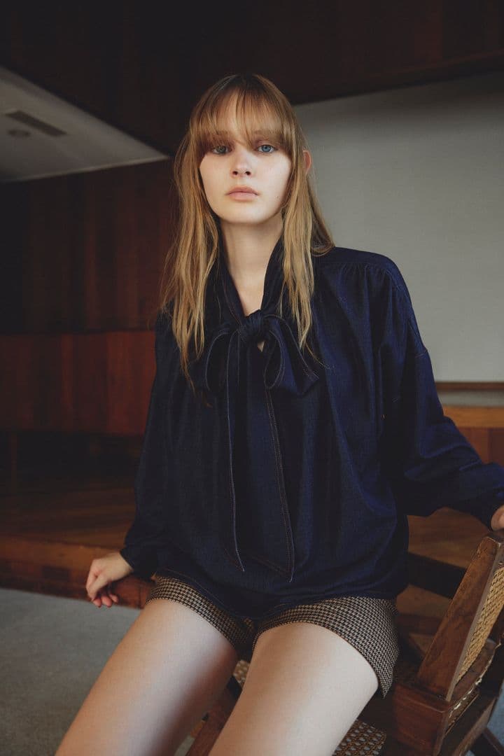 トップス THE TOE Romer Ribbon Blouse blue