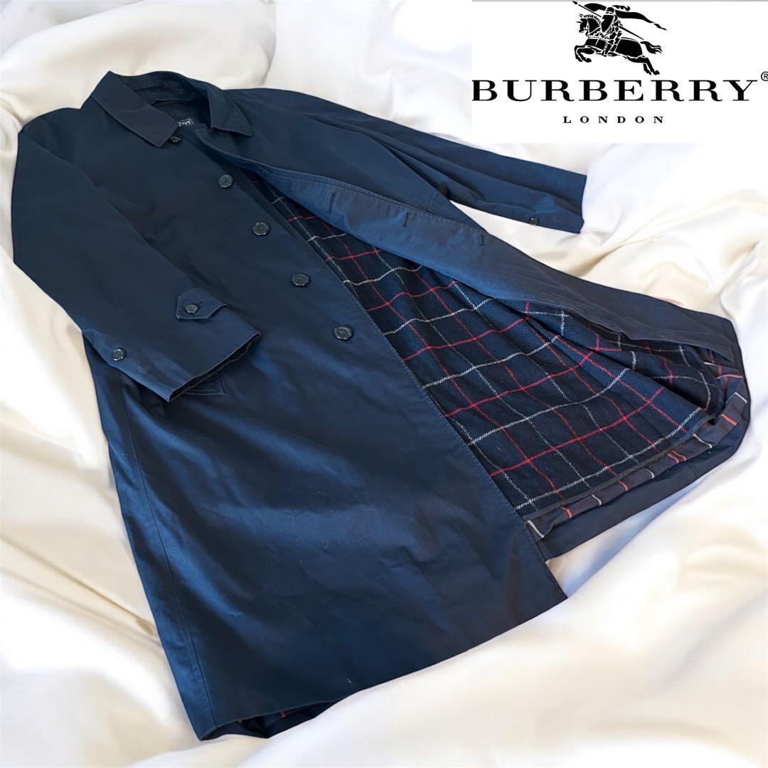 【極美品/希少LL】バーバリー ステンカラーコート ウールライナー メンズ 紺色