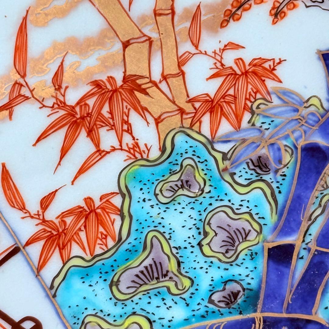 古伊万里　染錦　鳳凰　松竹梅　飛魚　千鳥　八角皿　冨貴長春　超細密技巧　46㎝