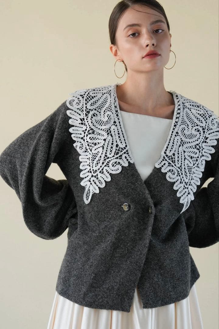 公式acka lace collar knit cardigan