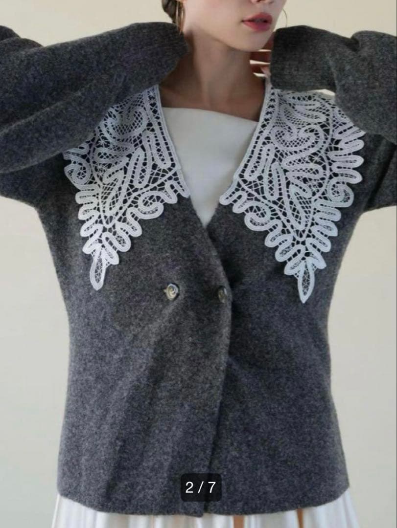 公式acka lace collar knit cardigan