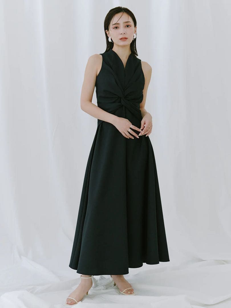 anuans ツイストギャザーワンピース　ネイビー　S