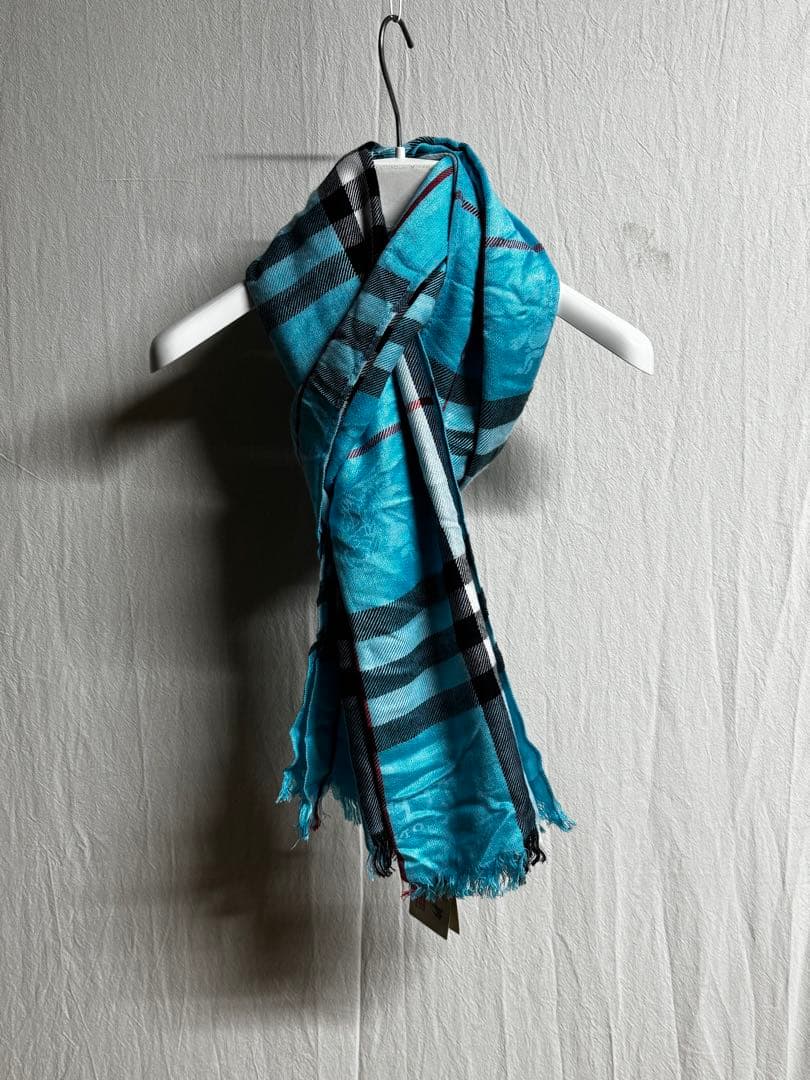 激レア　大判　タグ付き　カシミアシルク　BURBERRY チェックストール 青色