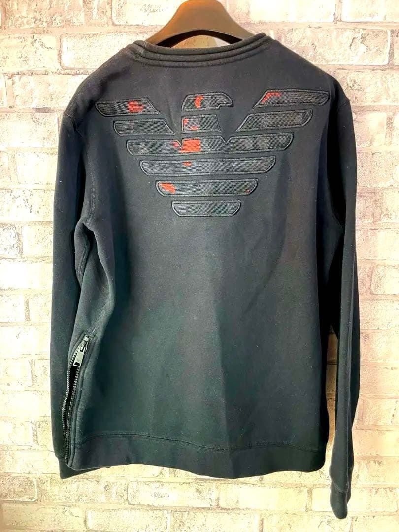 m*7様 EMPORIO ARMANI 黒トレーナー サイドジッパー XL レッ