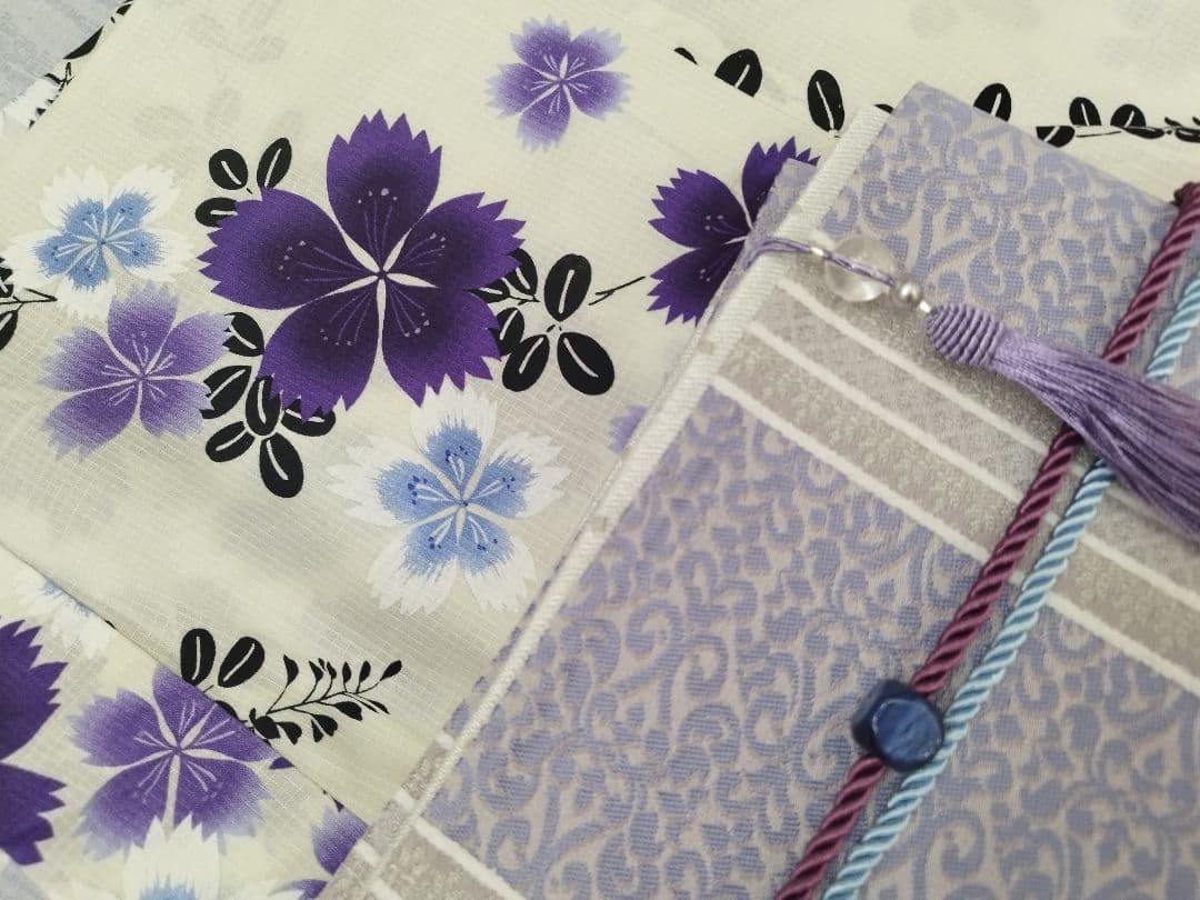 浴衣 綿紅梅 撫子 なでしこ 白 青 紫 水色