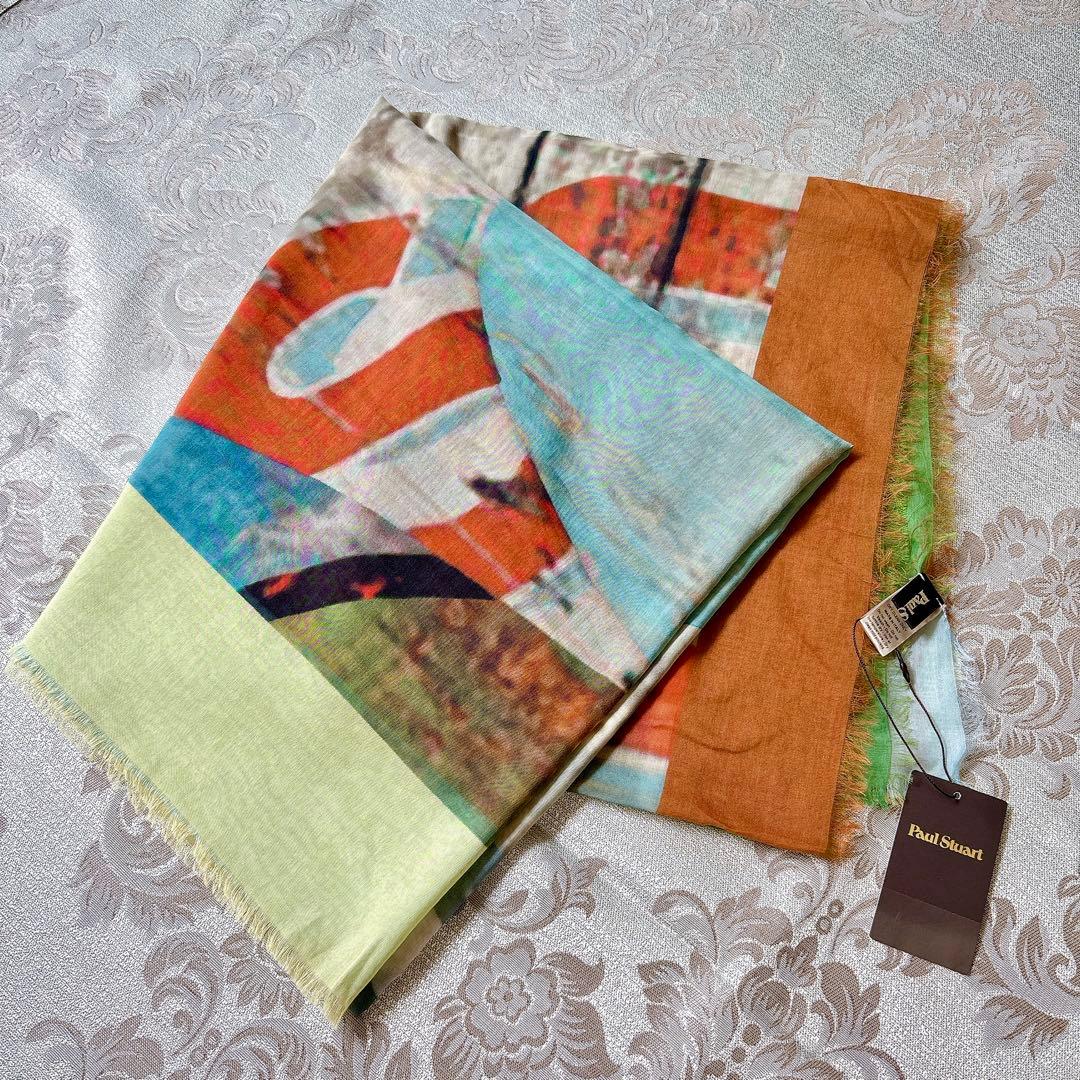 未使用タグ付き　ポールスチュアート　大判スカーフ　シルク混　サーフ柄　イタリア製