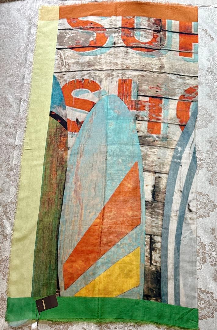 未使用タグ付き　ポールスチュアート　大判スカーフ　シルク混　サーフ柄　イタリア製