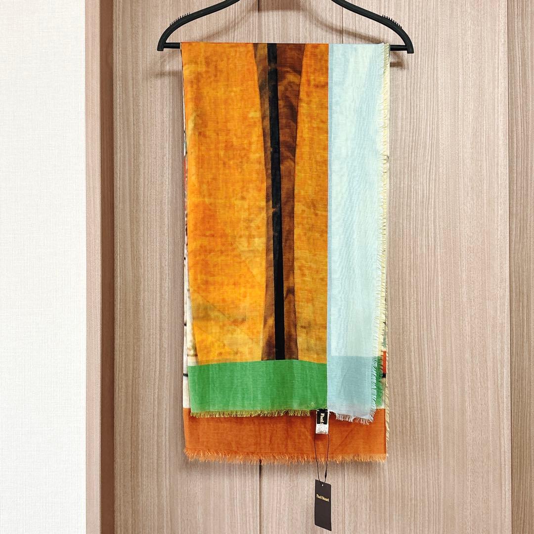 未使用タグ付き　ポールスチュアート　大判スカーフ　シルク混　サーフ柄　イタリア製