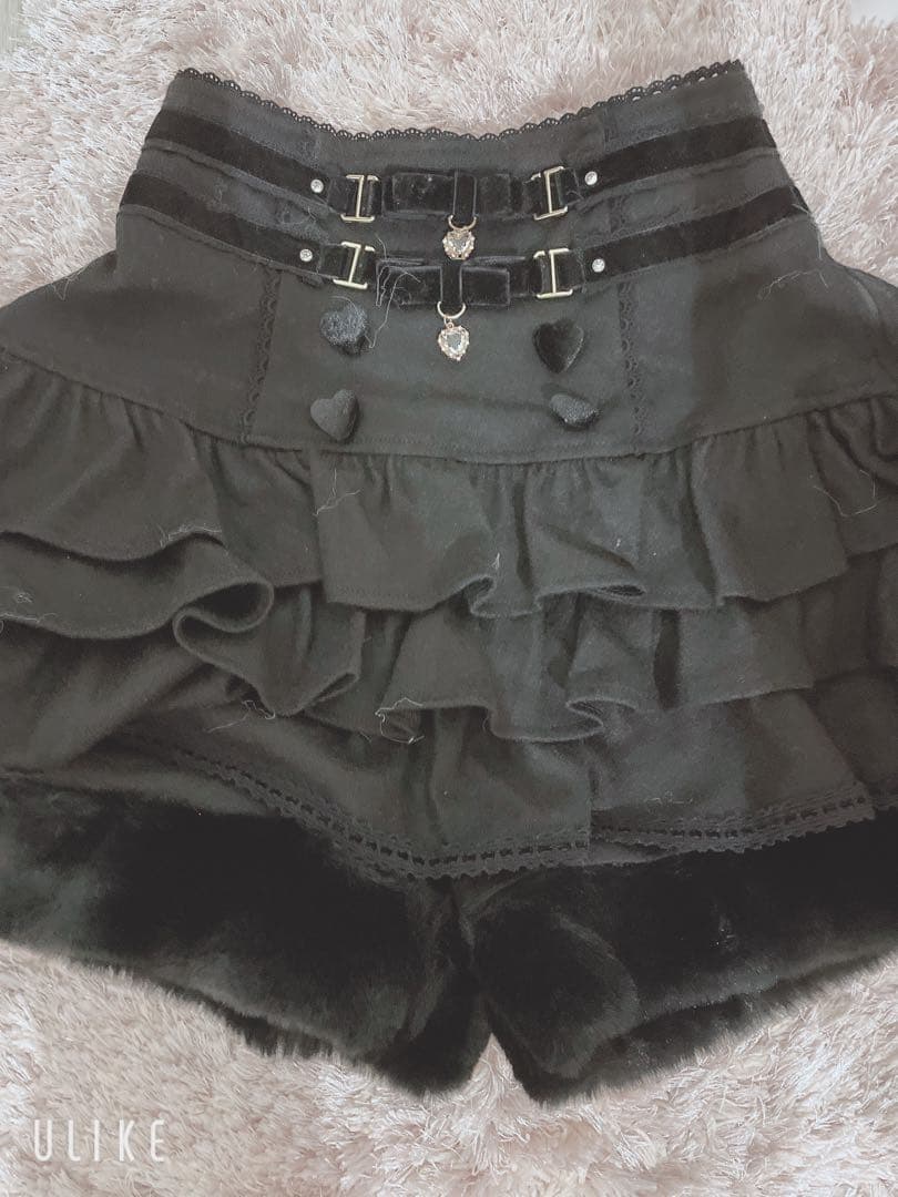 LIZLISA リズリサ 裾ファーフリルスカパン ブラック