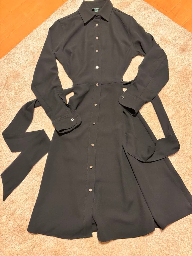 極美品 ラルフローレン シャツワンピース マキシ丈 ロールアップ ブラック 2