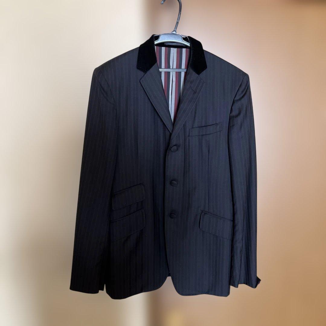 黒ストライプ ベルベット襟 テーラードジャケット