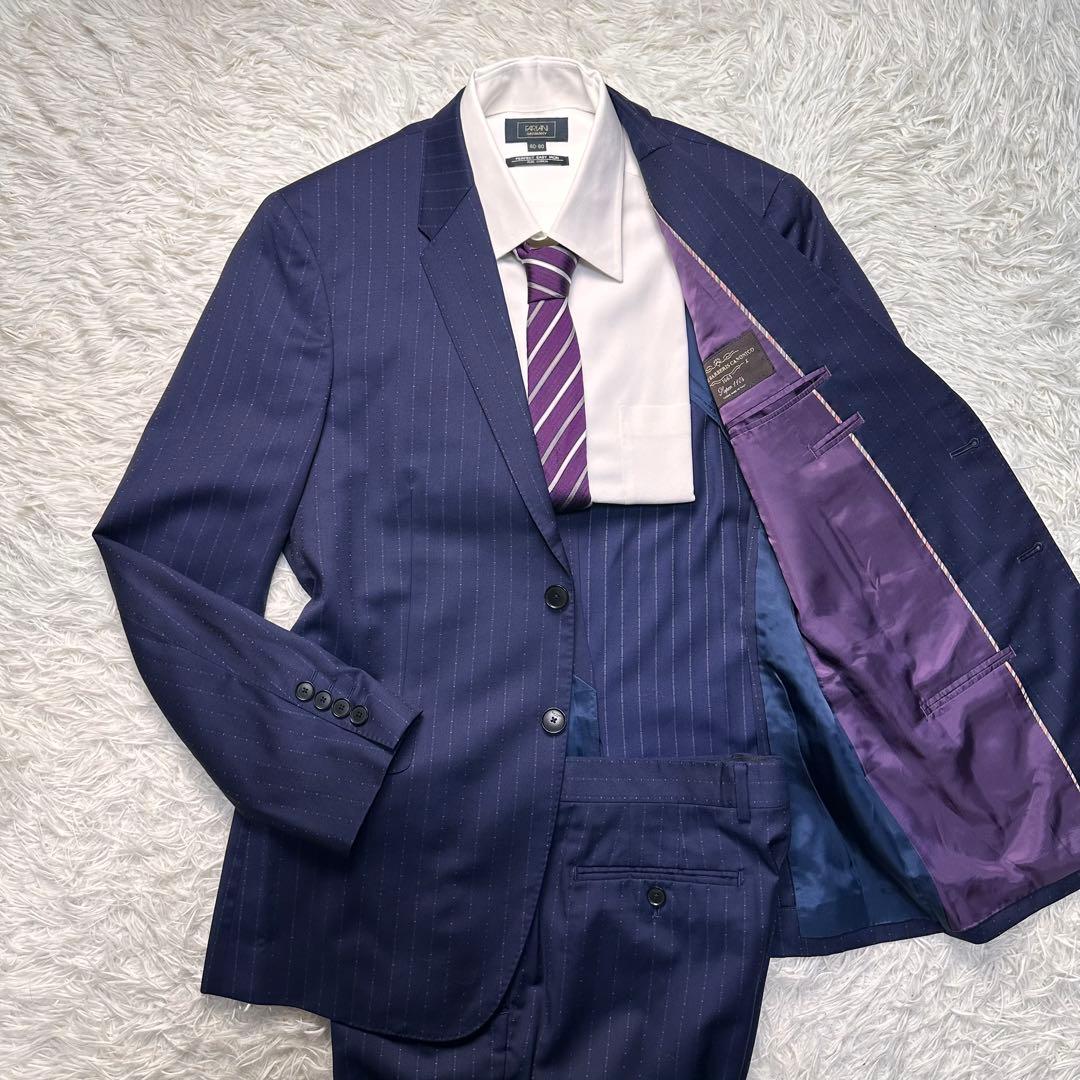 現行 極美品 ポールスミス カノニコ セットアップ 光沢 2トーンネイビー M2