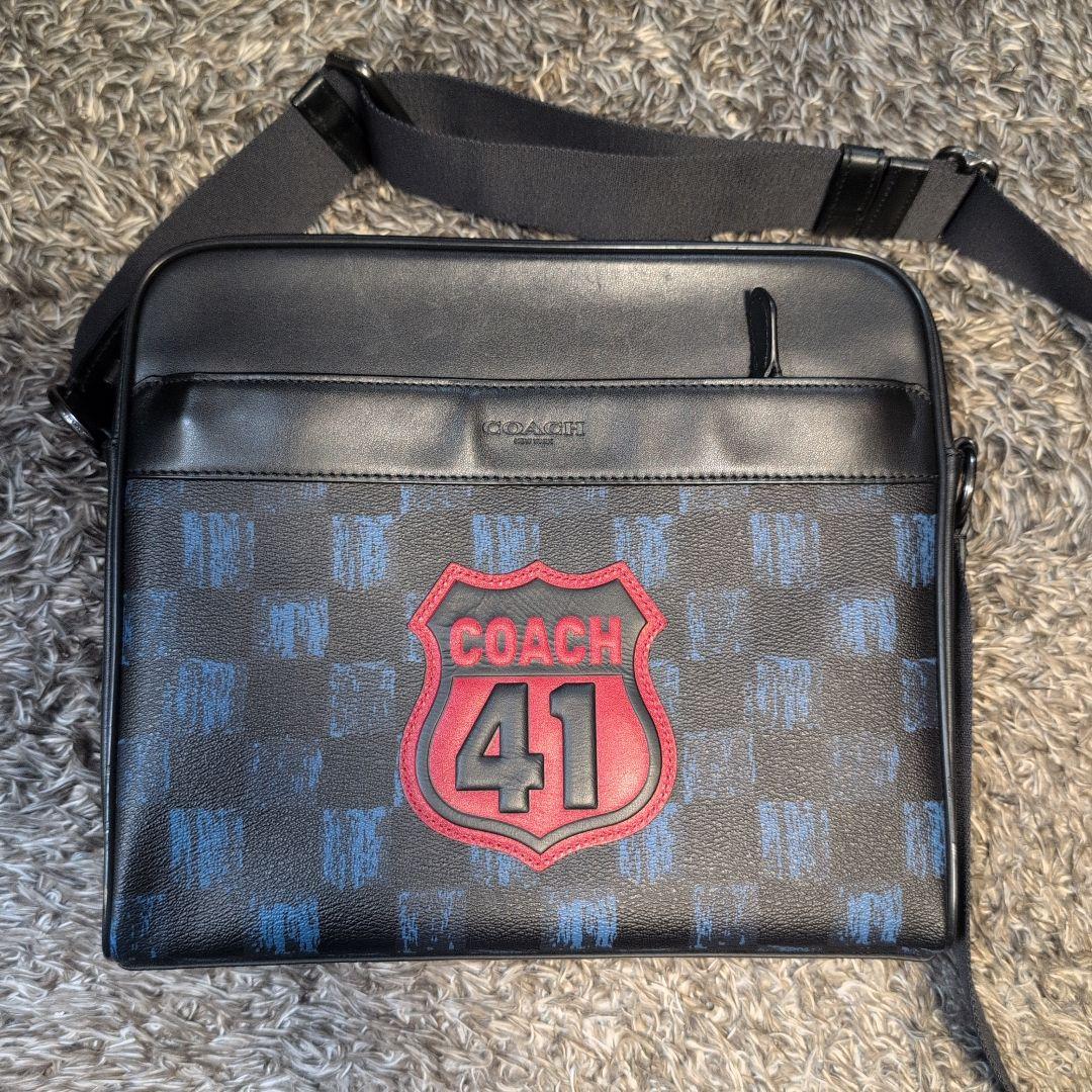 COACH ショルダーバッグ ブラック ブルー チェック