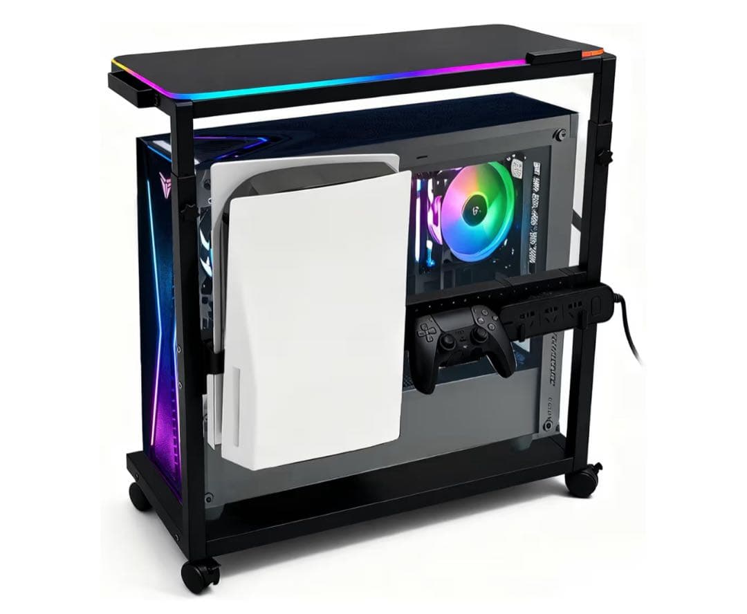 パソコンワゴン PCラック 昇降式 スタンド付き サイドテーブル キャスター付き