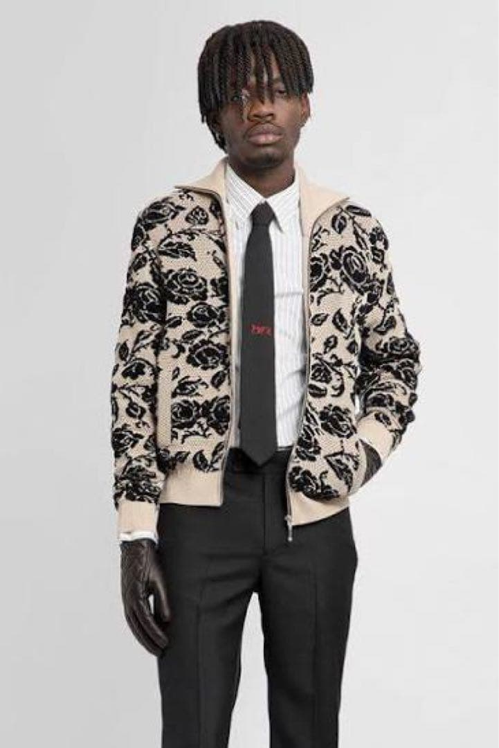 ERNEST W. BAKER ローズ柄 ジップニット カーディガン