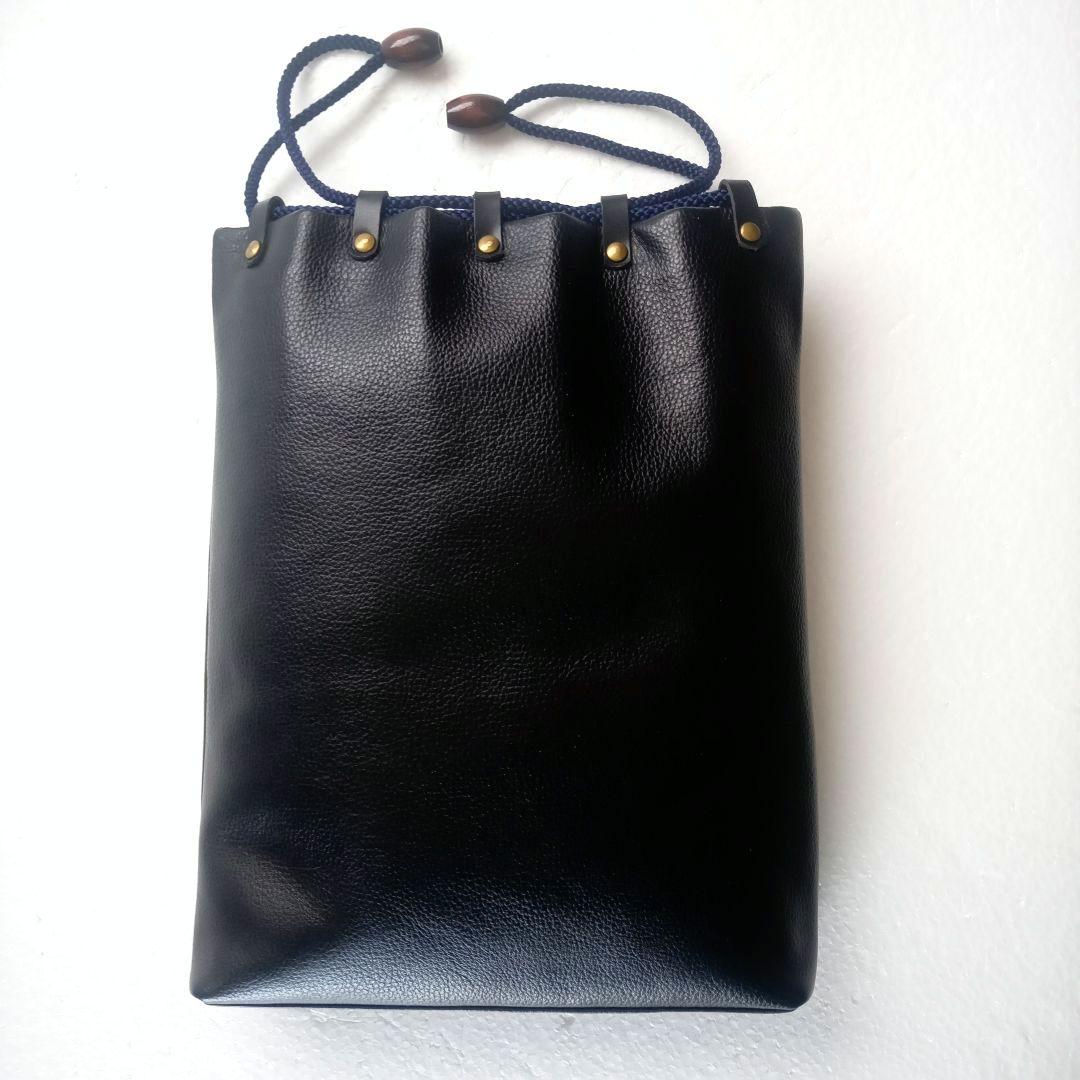 【未使用に近い/レザー巾着/信玄袋//ブラック】