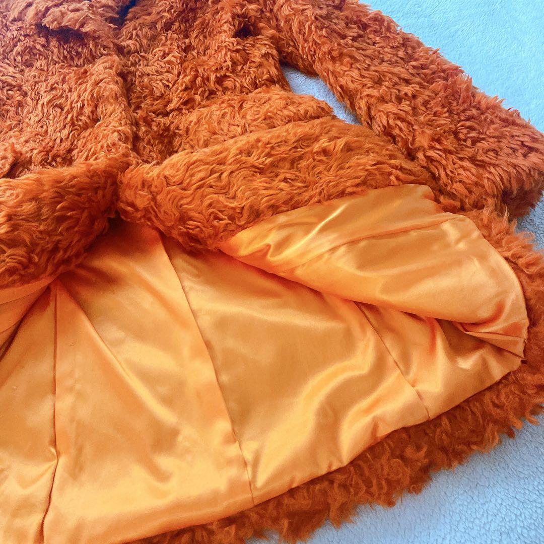 【PRIDE】新品　プライド　オレンジ　モヘア　ウェーブファー　カール　コート