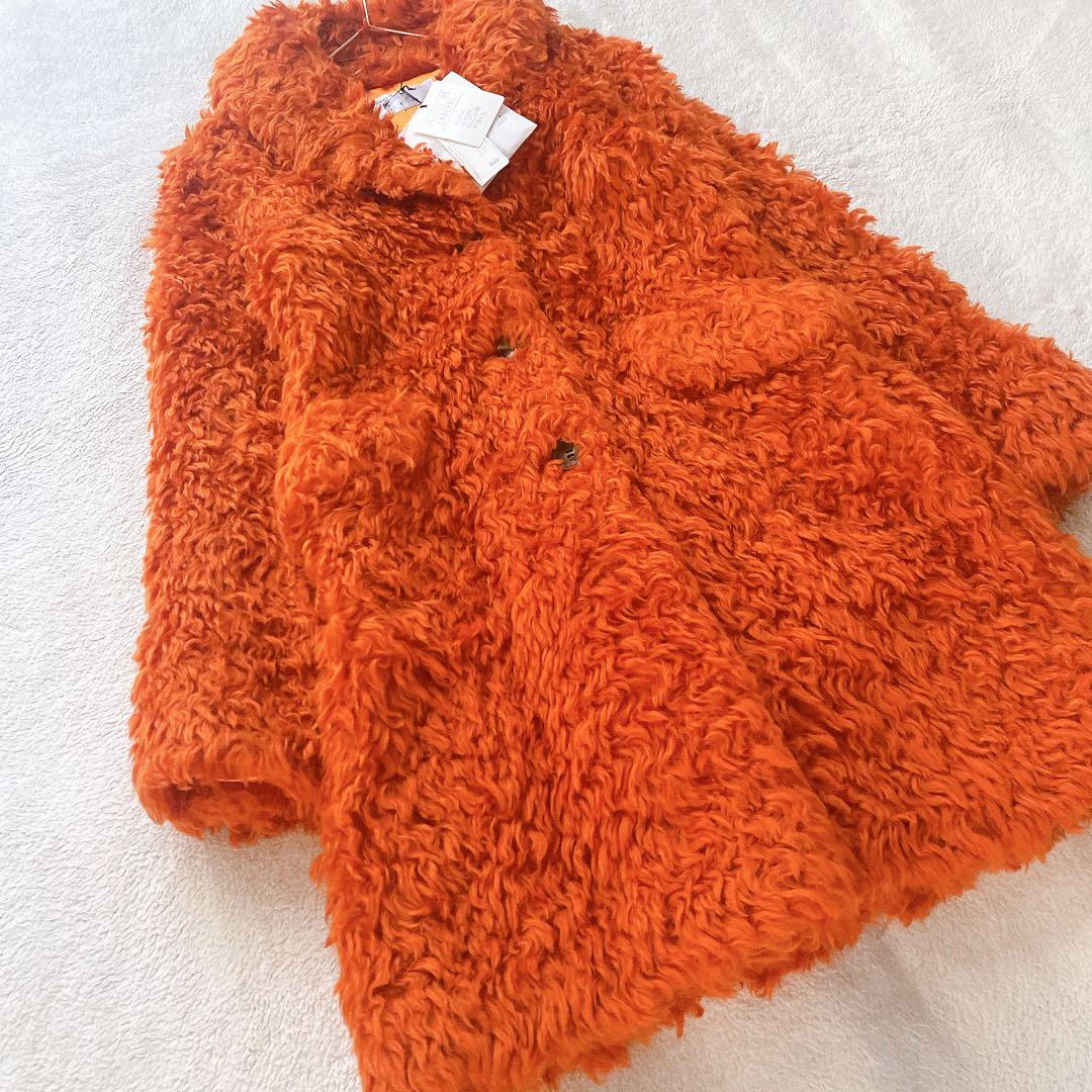 【PRIDE】新品　プライド　オレンジ　モヘア　ウェーブファー　カール　コート