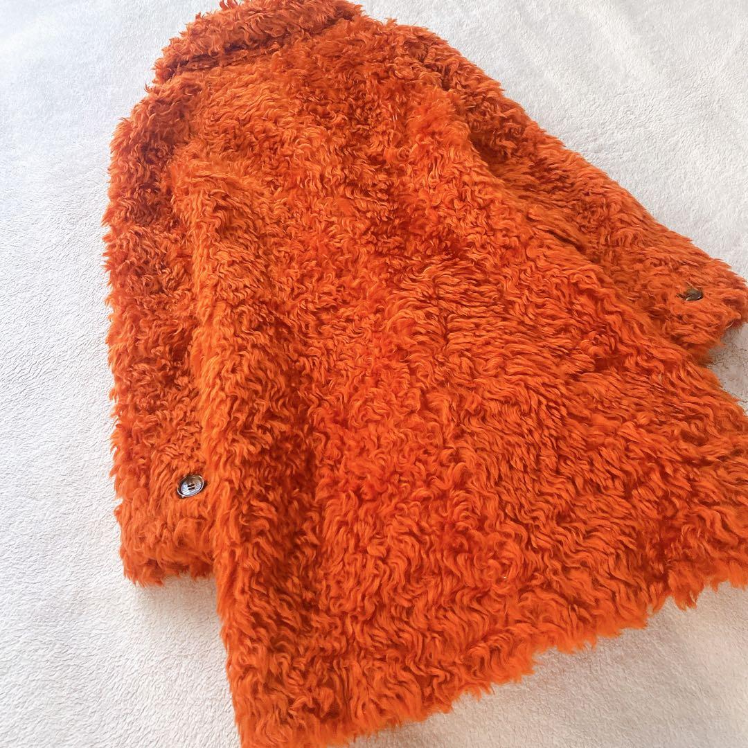 【PRIDE】新品　プライド　オレンジ　モヘア　ウェーブファー　カール　コート