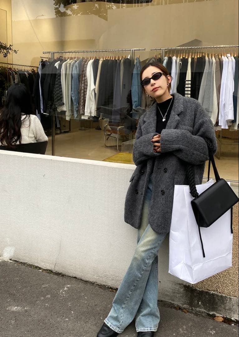 ミドル丈オーバーサイズシャギーコート♡チャコールグレー♡