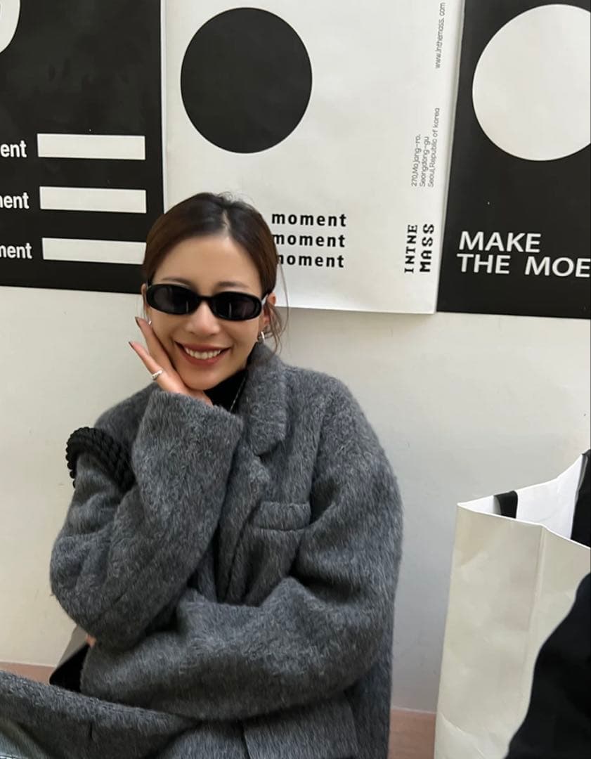 ミドル丈オーバーサイズシャギーコート♡チャコールグレー♡