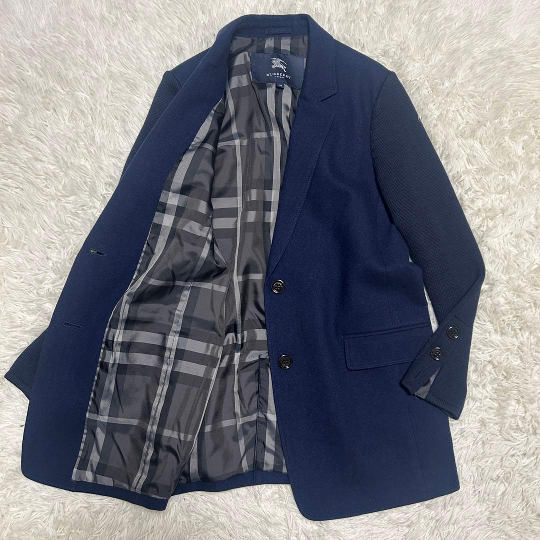 バーバリーロンドン　テーラードジャケット　チェック　ニット切替 ネイビー　38