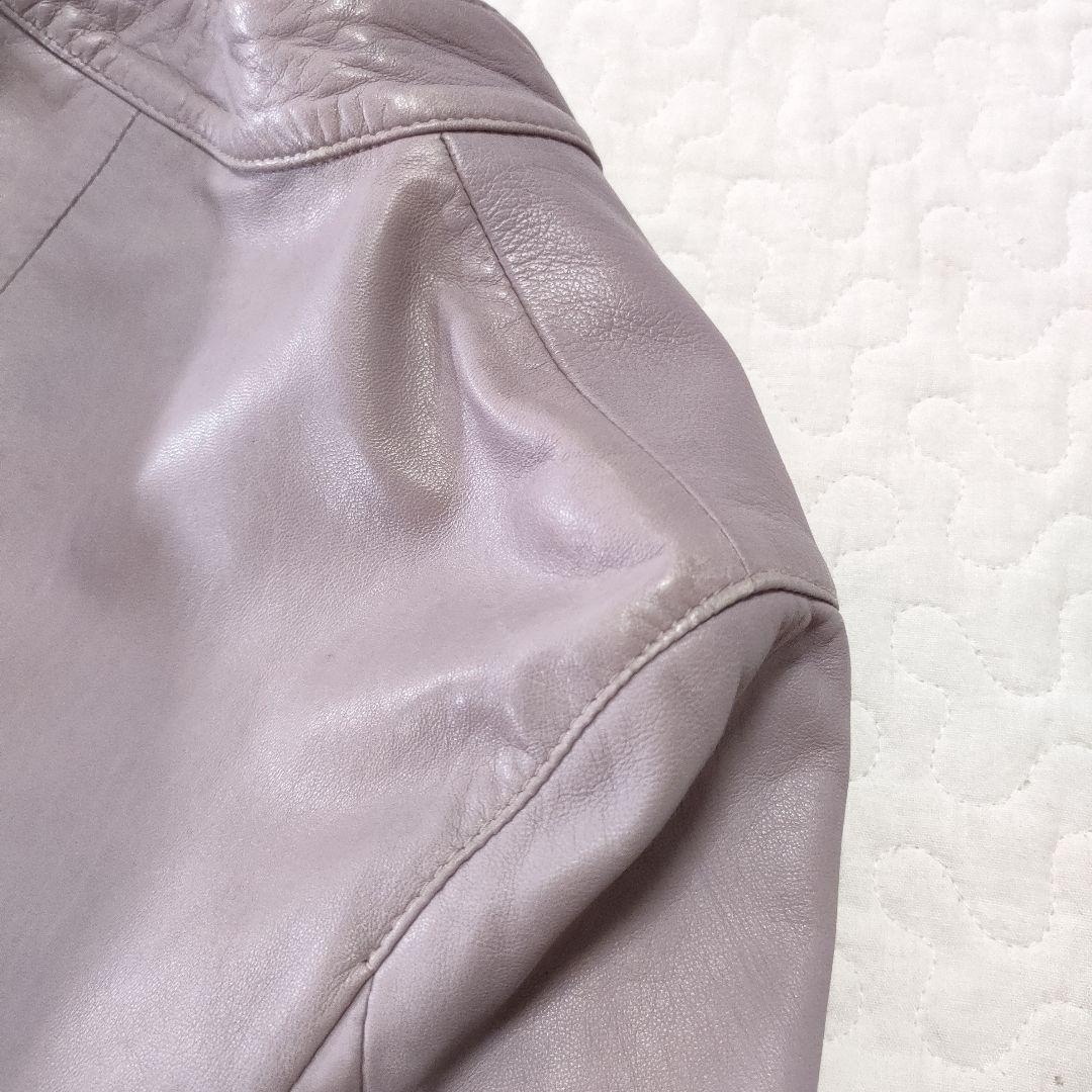 マルジェラ　ハの字レザージャケット　シングルライダース　パープル　羊革　42
