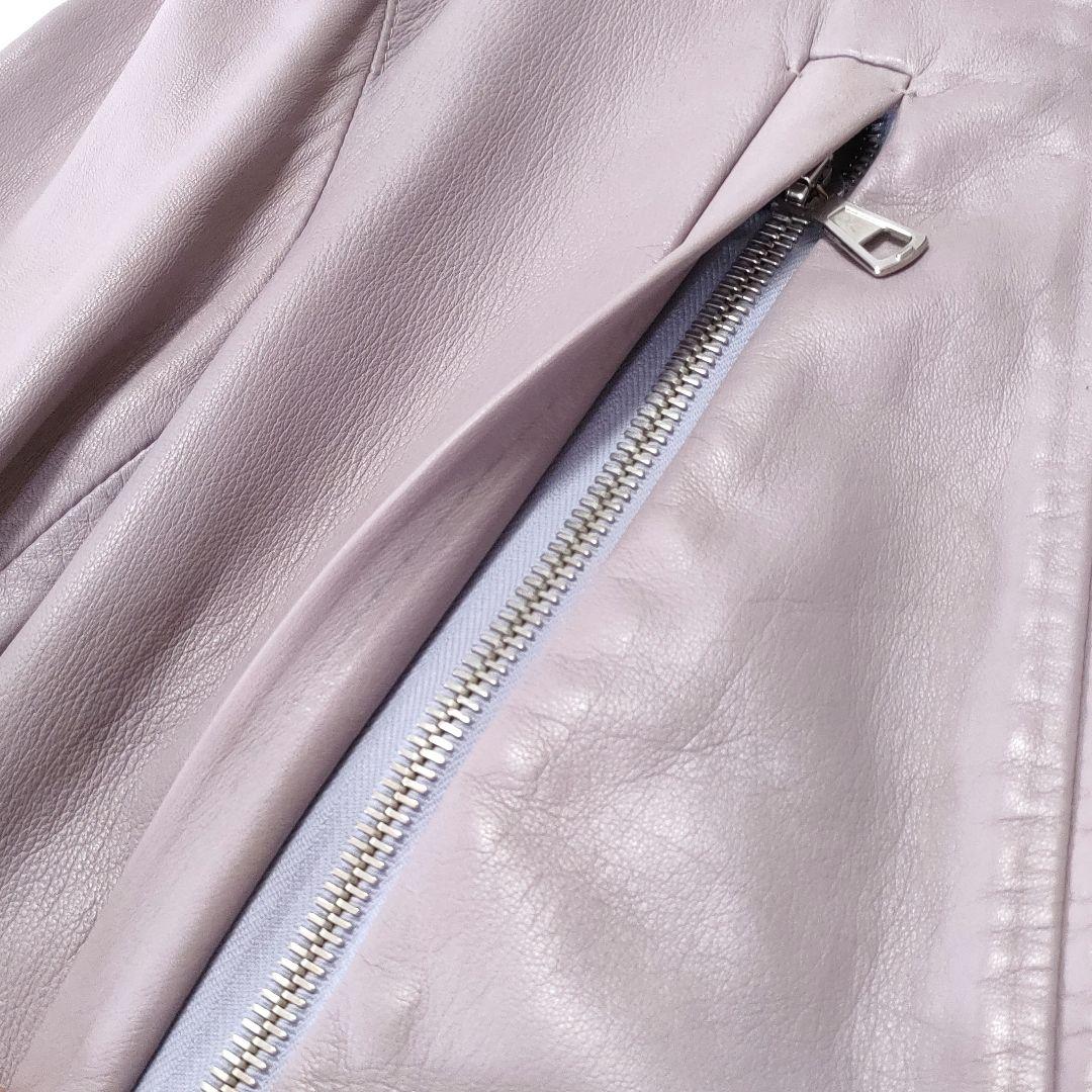 マルジェラ　ハの字レザージャケット　シングルライダース　パープル　羊革　42