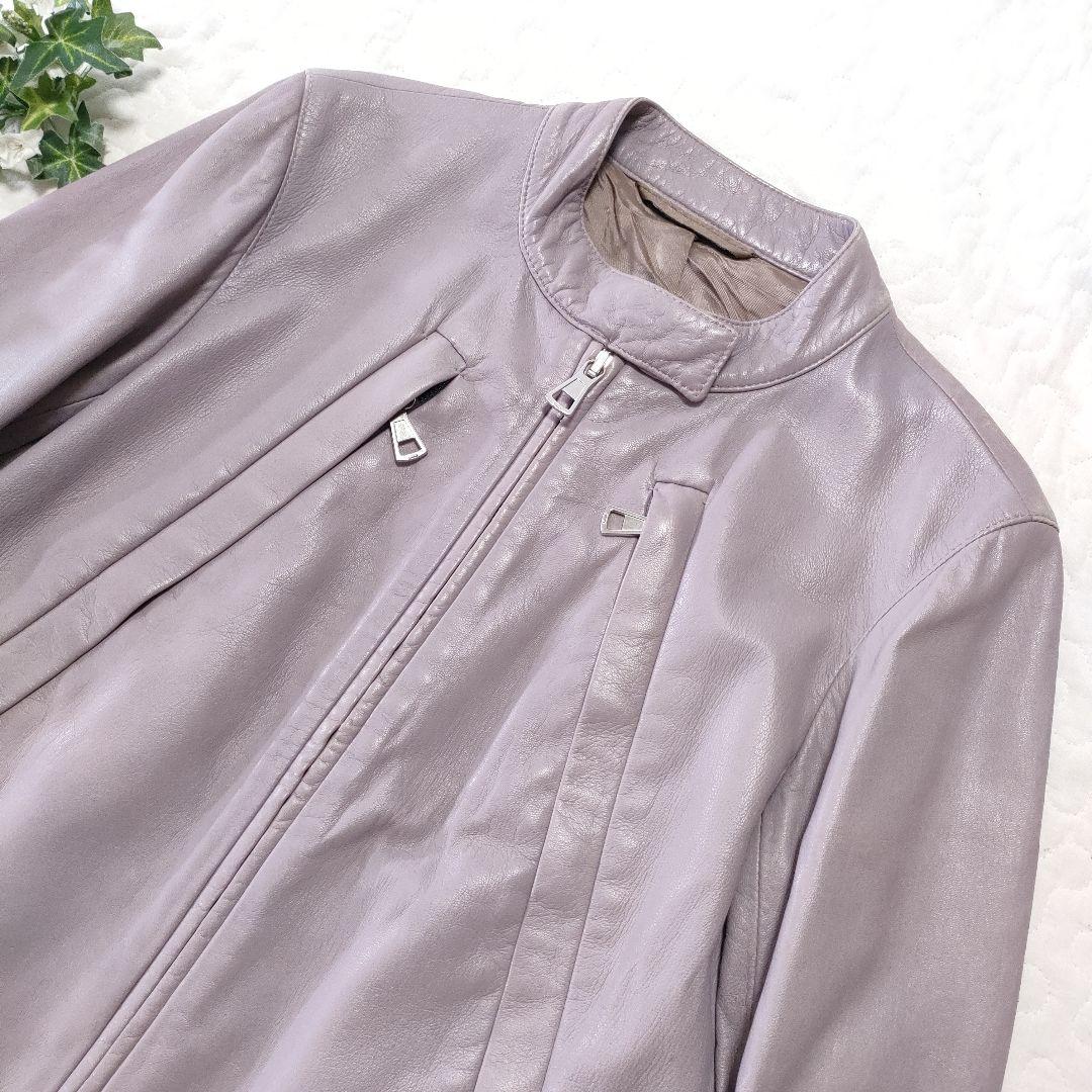 マルジェラ　ハの字レザージャケット　シングルライダース　パープル　羊革　42