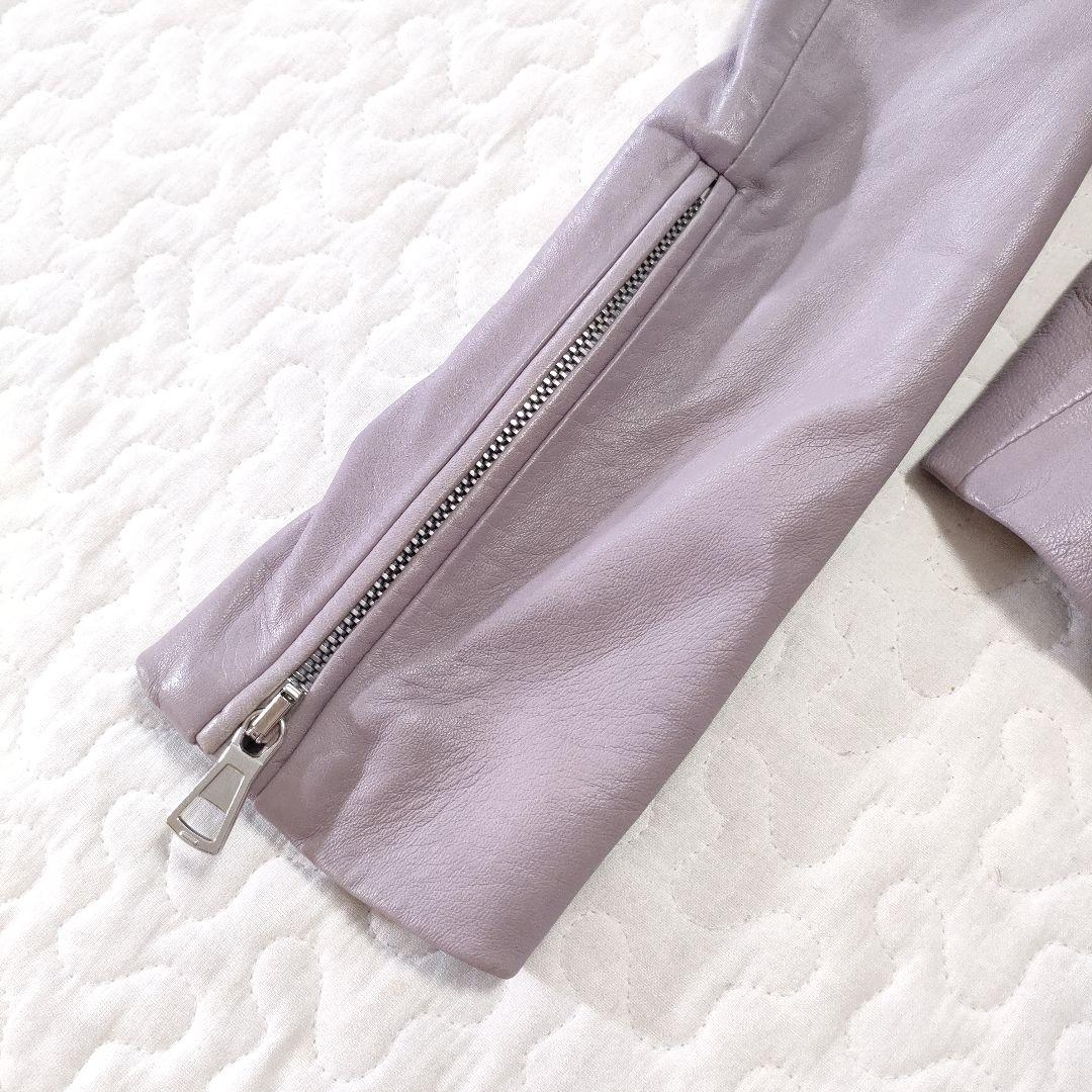 マルジェラ　ハの字レザージャケット　シングルライダース　パープル　羊革　42