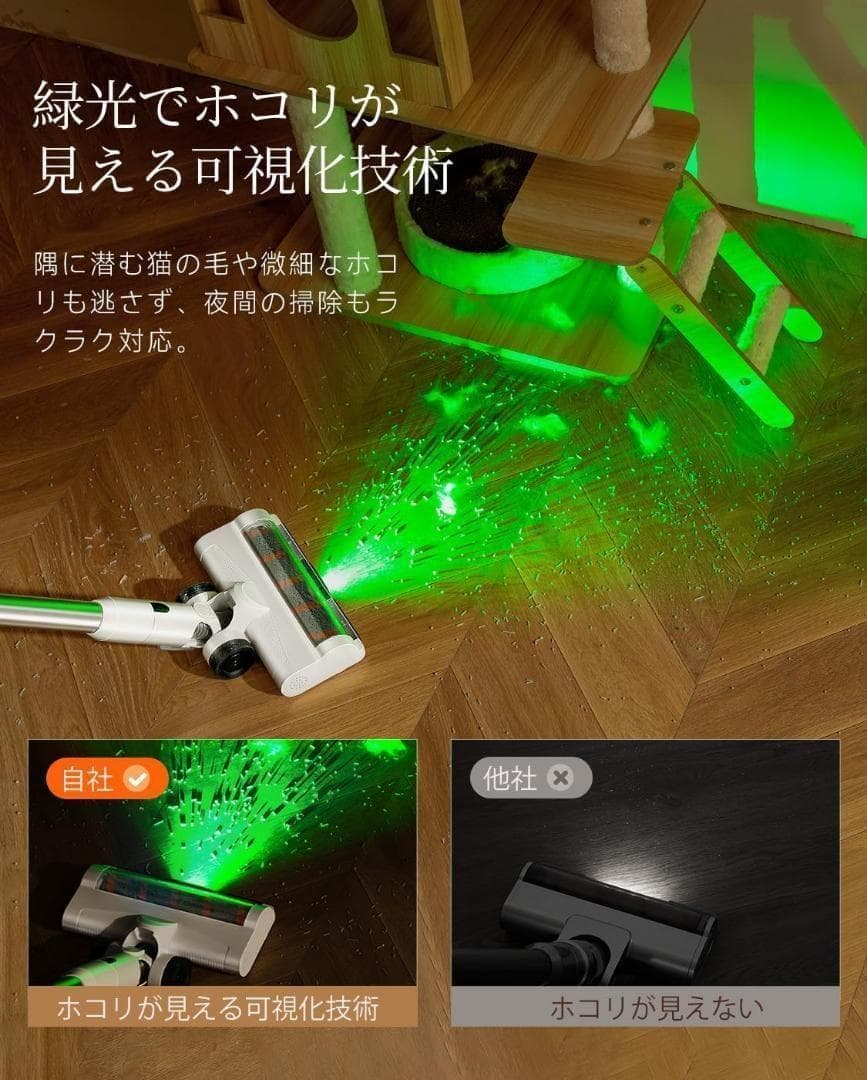 掃除機 コードレス 自動ゴミ収集ドック ゴミがわかるグリーンLEDライト
