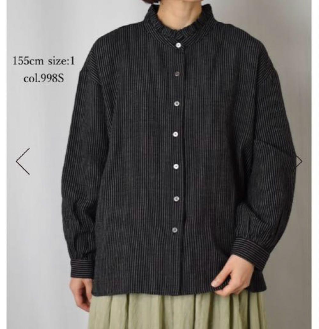 ウール/リネン ストライプ シャツ サイズ2