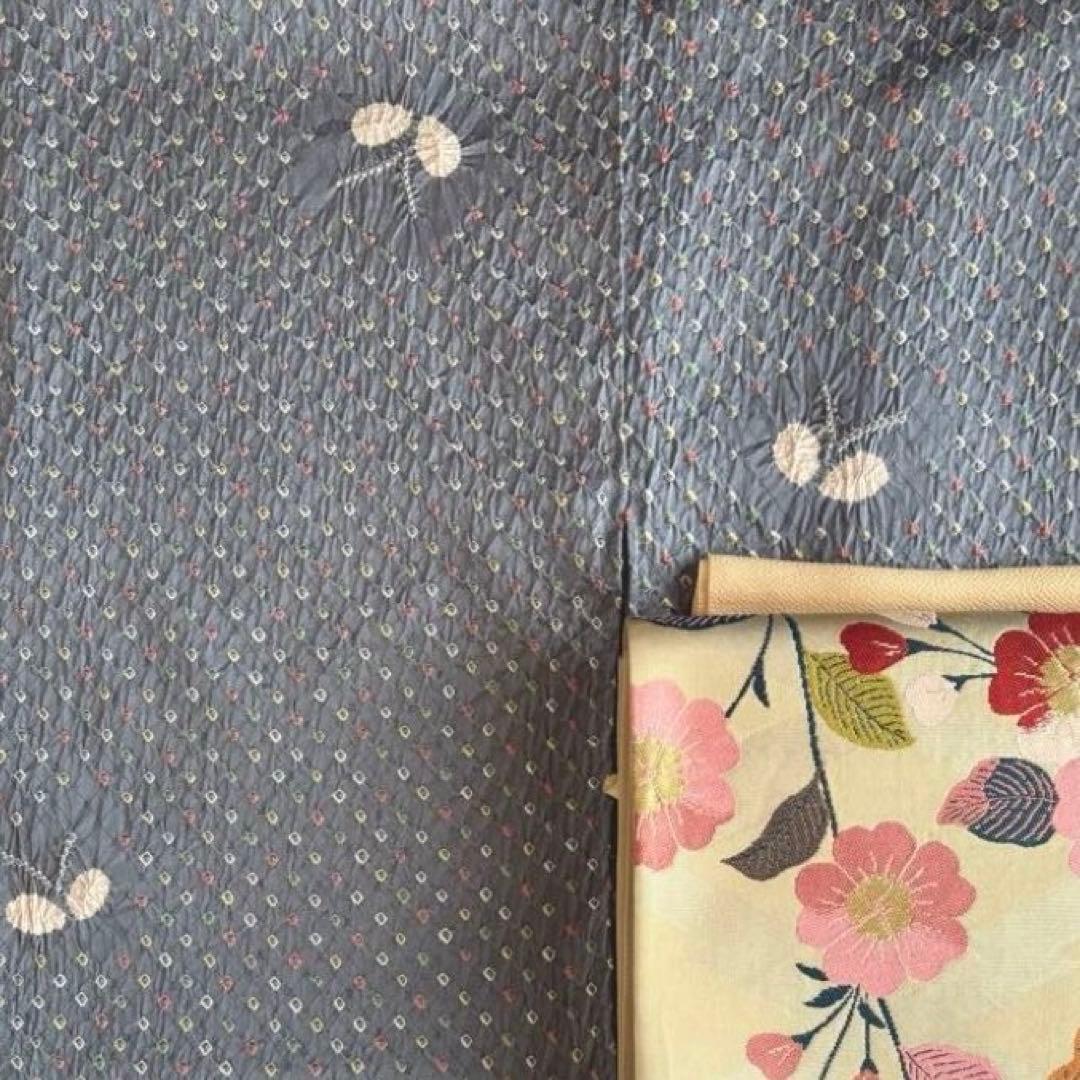 可愛い蝶々柄　絞り　小紋　正絹　お花見着物　ミナペルホネンお好きな方にも