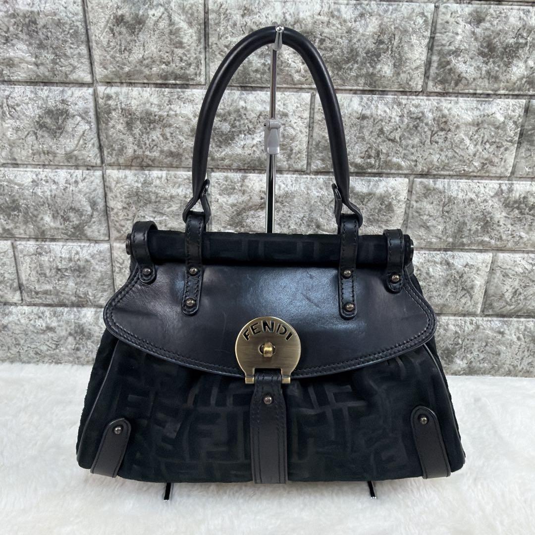 超希少 FENDI フェンディ ミニ ボルサマジック ハンドバッグ ズッカ柄 黒