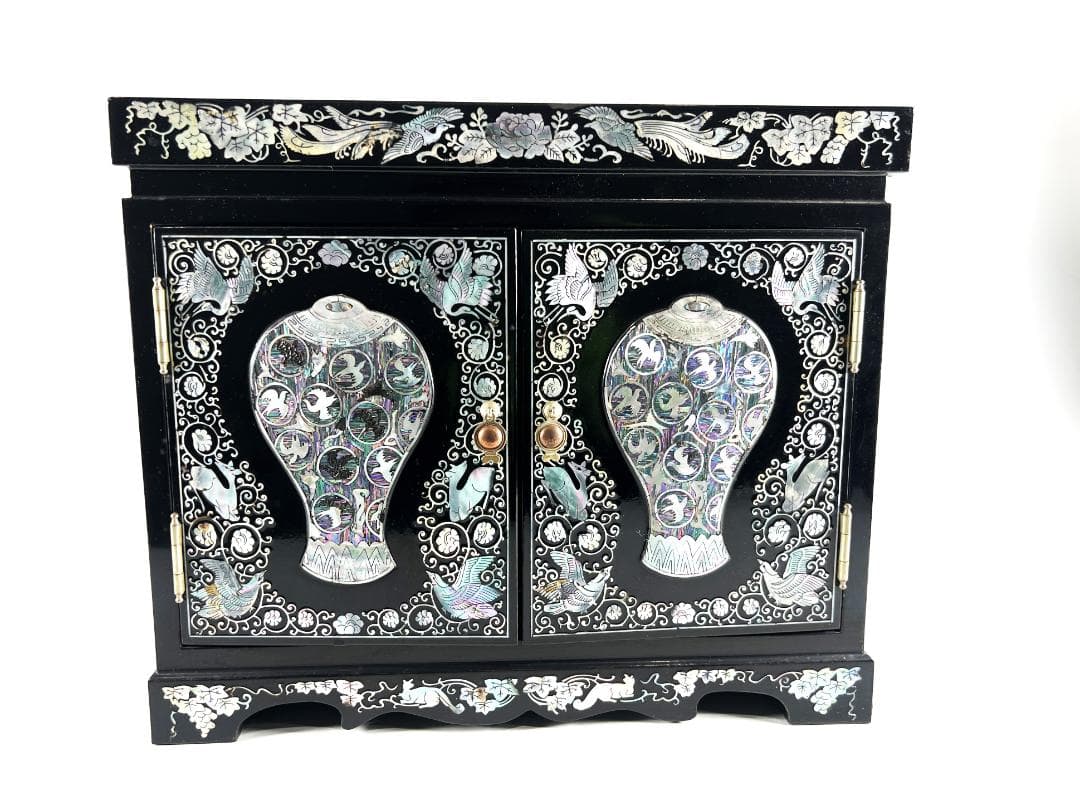 高級宝石箱　螺鈿細工 螺鈿 らでん 小物入れ 観音開き 道具箱 箱 ３段