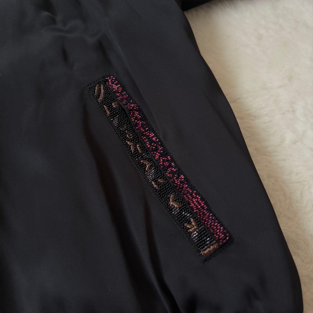 サンローラン　ビーズ刺繍ロゴ ボンバージャケット 黒　38