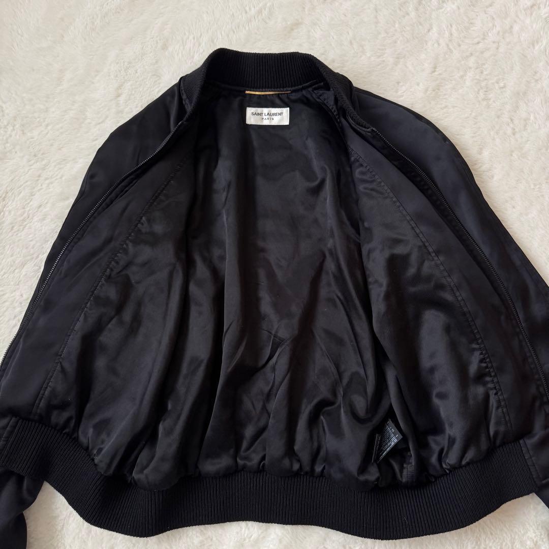サンローラン　ビーズ刺繍ロゴ ボンバージャケット 黒　38