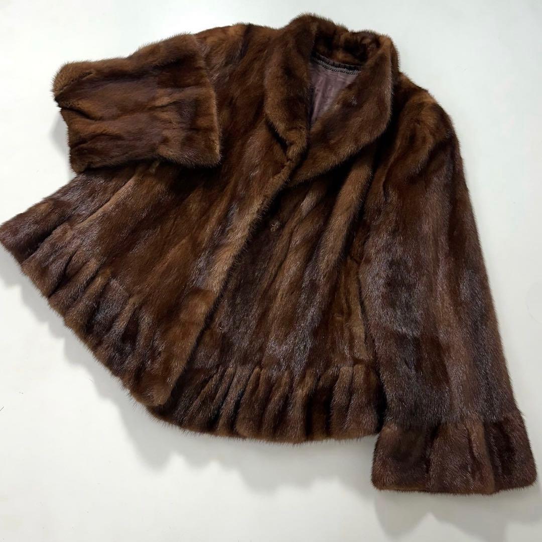 レアデザイン◎ツヤ◎色味◎デミバフミンク ファーコート 裾袖フレア クロップド丈