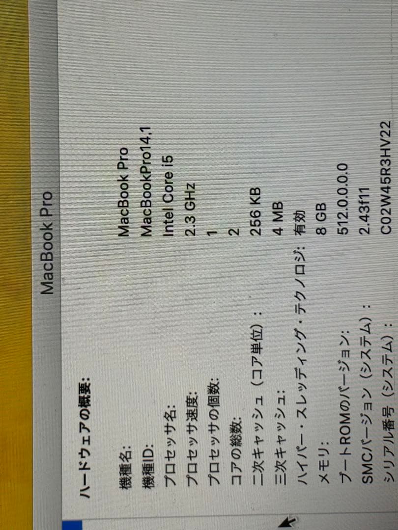 MacBook Pro 13インチ A1708 SSD128GB 初期化済み